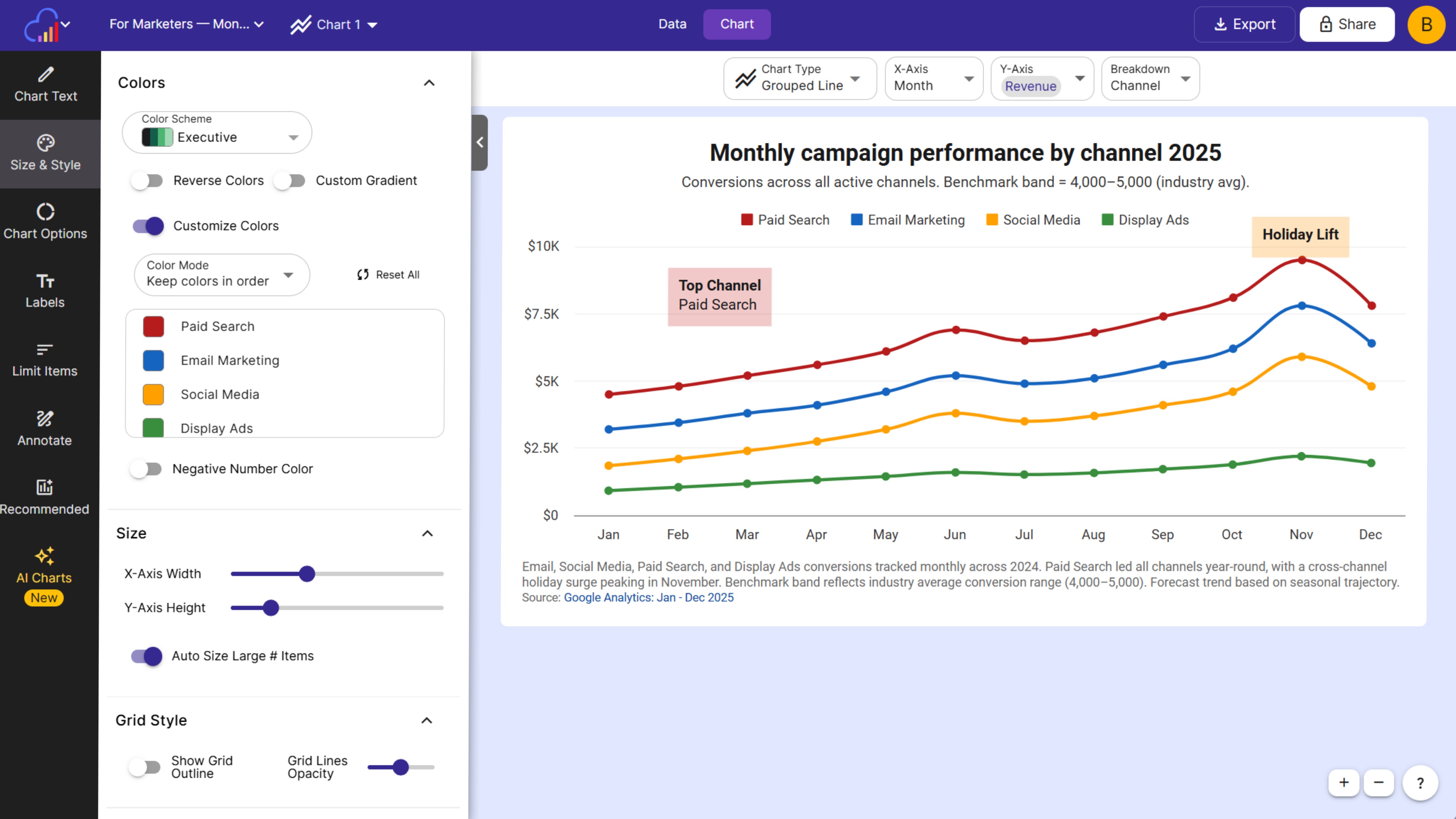 Create charts from spreadsheet data with InstaCharts
