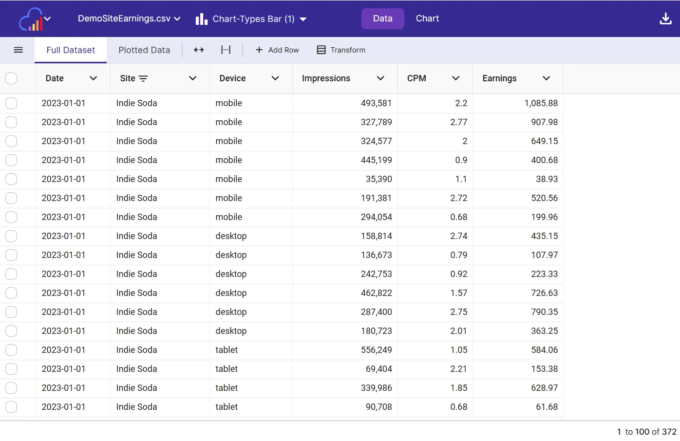 Data tab