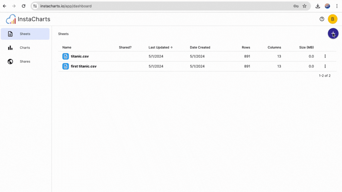 Upload a spreadsheet file to InstaCharts to create a chart