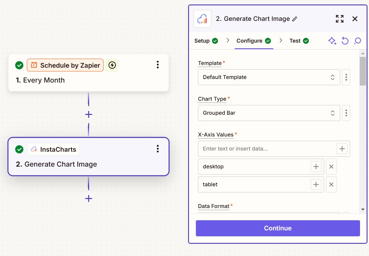 Automate your charts on a schedule using InstaCharts' Zapier integration